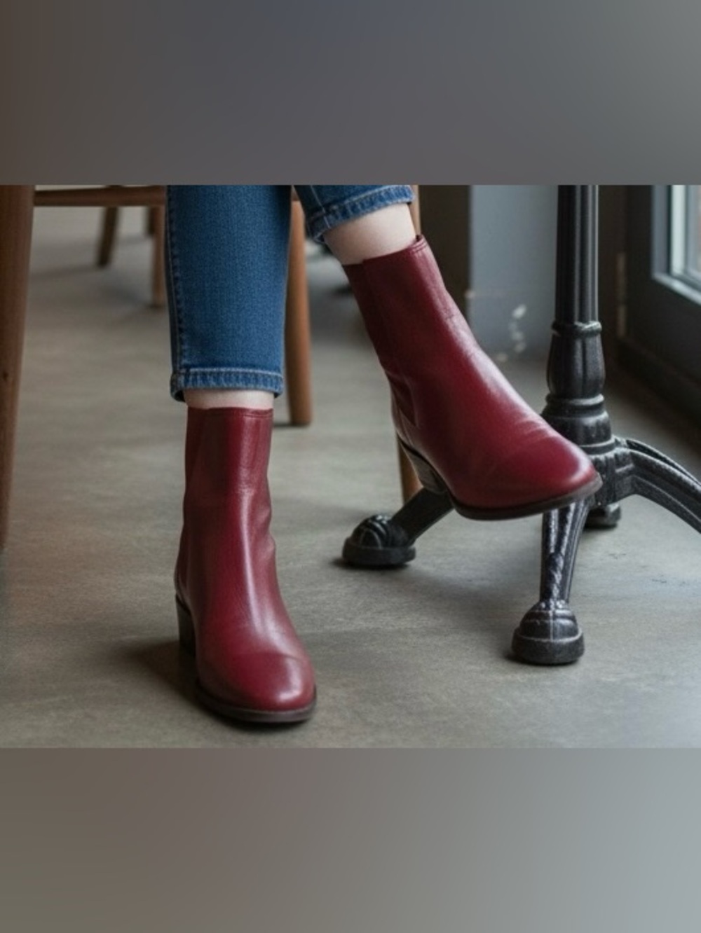 Copper Key Elegant Red Leather Ankle Boots, size 7 1/2